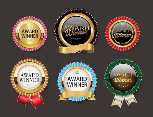 Golden Badges Golden Ribbon Vector Award Winner Collection — Stock Vector