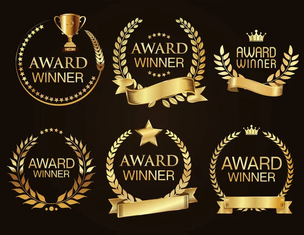 Golden Laurel Coroa Prêmio Vencedor Coleção Vetorial —  Vetores de Stock