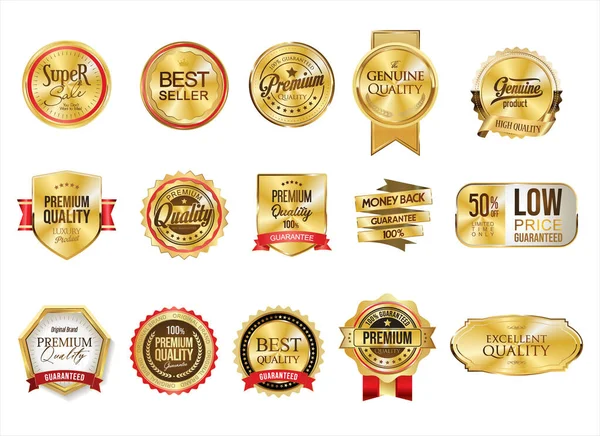 Coleção Etiquetas Comerciais Douradas Modelos Fita Ilustração Vetorial —  Vetores de Stock