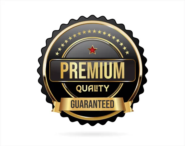 100 Procent Premium Kwaliteit Badge Met Gouden Lint Zwarte Achtergrond — Stockvector