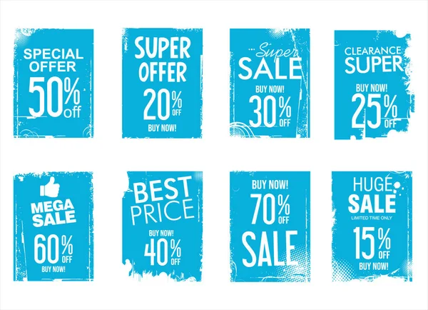 Collection Discount Sticker Blue Price Tag Set Vector Illustration — Stock Vector