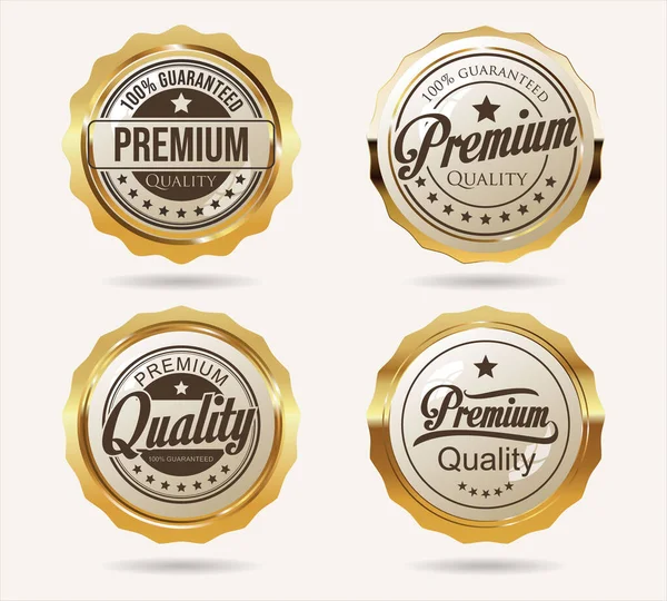 Qualidade Premium Etiquetas Douradas Coleção Vetorial Vintage Retro Design — Vetor de Stock