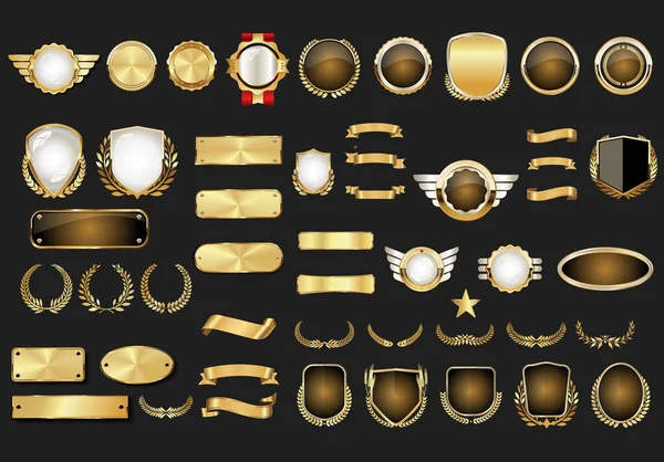 Κενές Χρυσές Ετικέτες Ρετρό Συλλογή Σχεδιασμού — Διανυσματικό Αρχείο