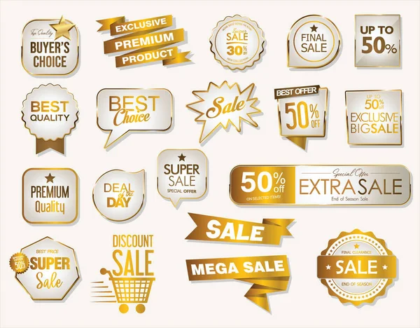 Super Venta Insignias Oro Etiquetas Colección Vectores — Vector de stock