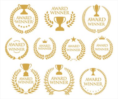 Altın defne çelengi siyah metin koleksiyonunun ödüllü amblemi 