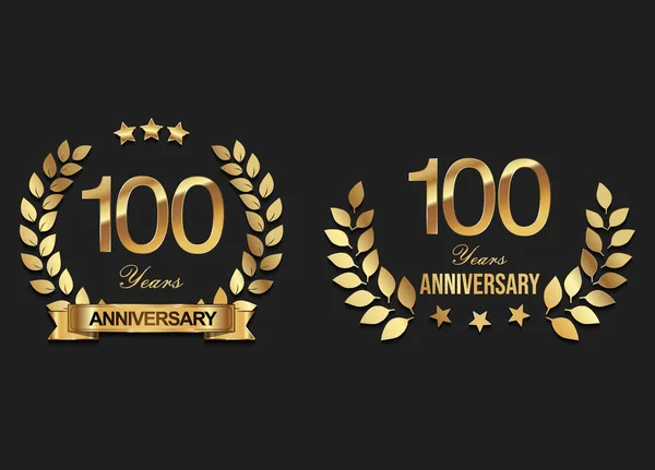 Altın Defne Çelengi Illüstrasyonlu Altın Yıldönümü Kutlaması Logosu — Stok Vektör