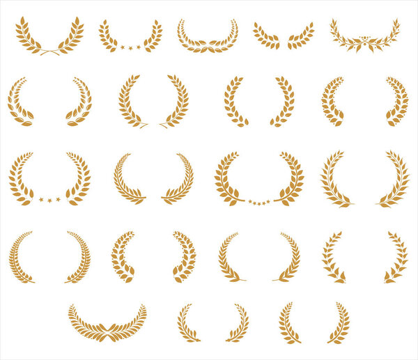 Collection of gold laurel wreath isolated on white background vector illustration