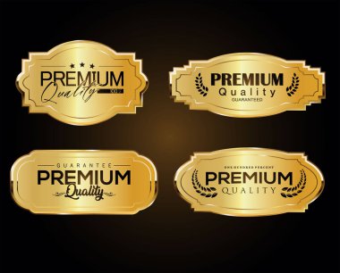 Collection of Golden premium quality labels isolated on dark background   clipart