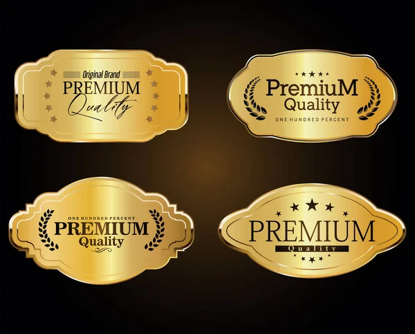 Kolekce Značek Kvality Golden Premium Izolovaných Tmavém Pozadí — Stockový vektor