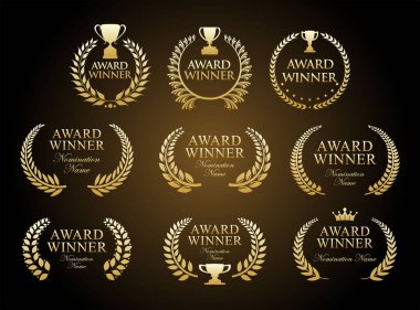 Altın defne çelengi siyah metin koleksiyonunun ödüllü amblemi