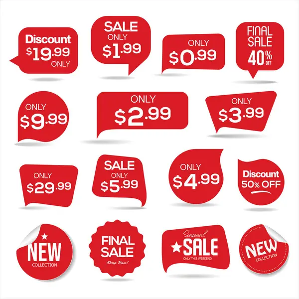 Sale Stickers Tags Red Collection Vector Illustration — Stock Vector