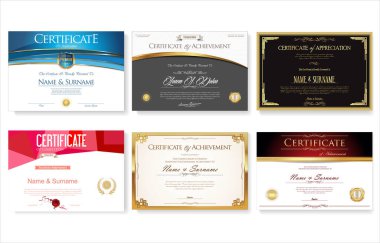 Sertifika Koleksiyonu veya diploma retro tasarım şablonu vektör çizimi 