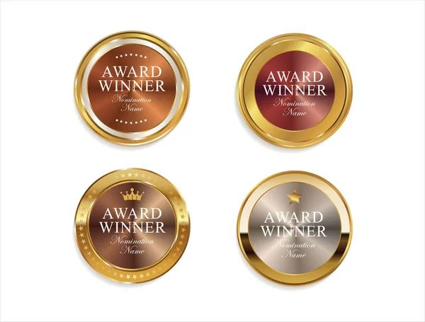 Collection Award Winner Golden Badges Labels — Stock Vector