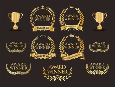 Altın defne çelengi illüstrasyonu ödüllü amblem koleksiyonu  