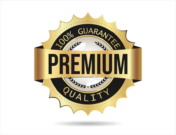 Premium Quality Golden Badge Isolated White Background Vector Illustration — Stock Vector