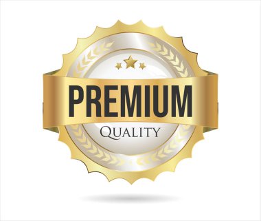 Beyaz arkaplan vektör illüstrasyonunda izole edilmiş kaliteli altın rozet