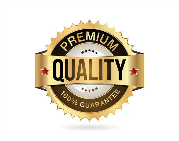 Emblema Dourado Qualidade Premium Isolado Ilustração Vetor Fundo Branco — Vetor de Stock