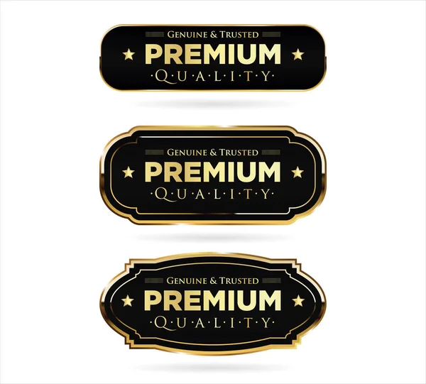 Calidad Premium Oro Negro Etiquetas Vector Ilustración — Vector de stock