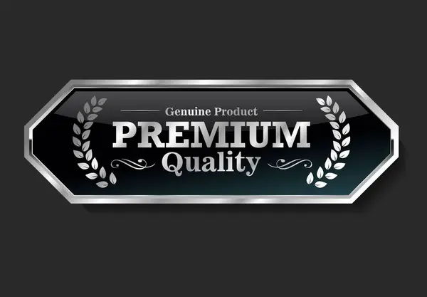 Premium Kvalitet Silver Och Svart Etikett Isolerad Svart Bakgrund — Stock vektor
