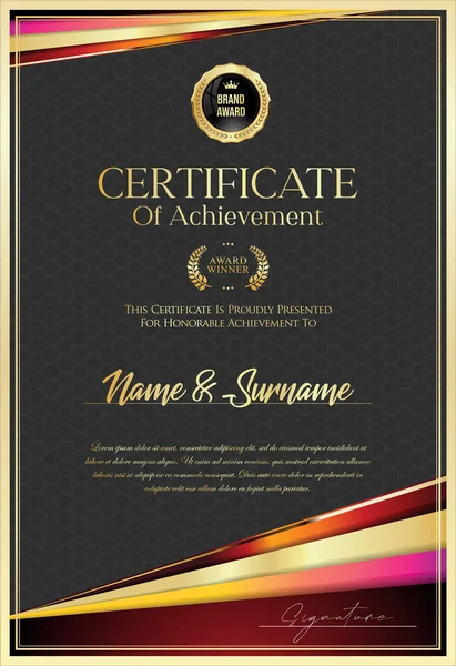 Certificat Avec Sceau Doré Bordure Colorée Illustration De Stock