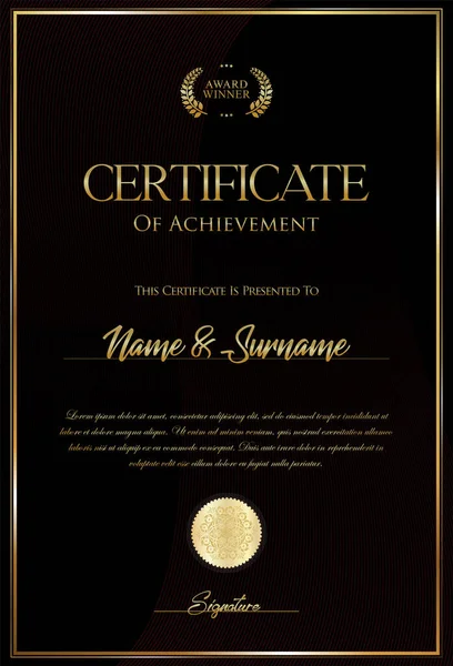 Certificate Diploma Template Black Design — Stock Vector