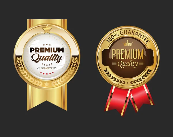 Collection Quality Golden Badges Isolated White Background Vector Illustration Stok Illüstrasyon