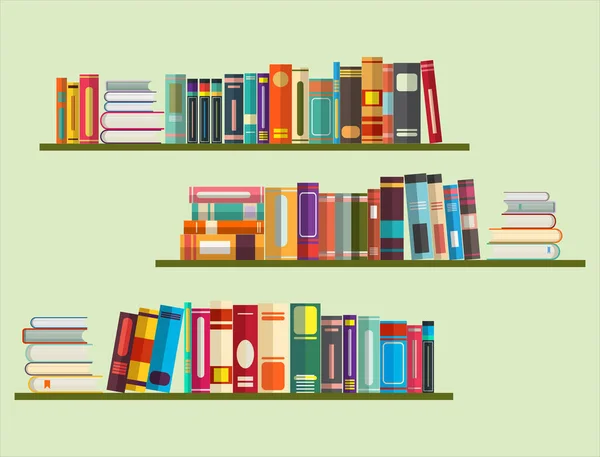 Books Bookshelves Flat Design Style Vector Illustration — Stock Vector