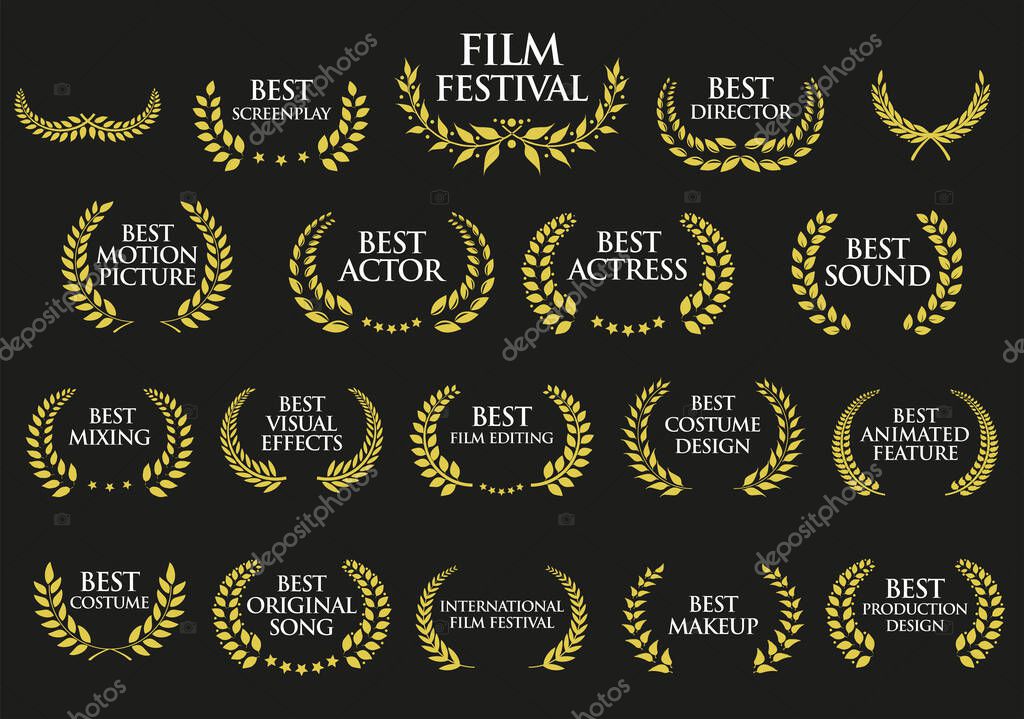 Collection of Award Laurel Wreaths for Cinema Festivals vector illustration