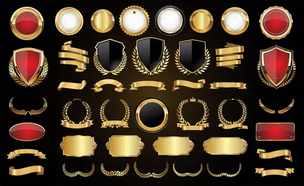 月桂花花环银和黄金收藏品的奢华徽章和标签 免版税图库插图