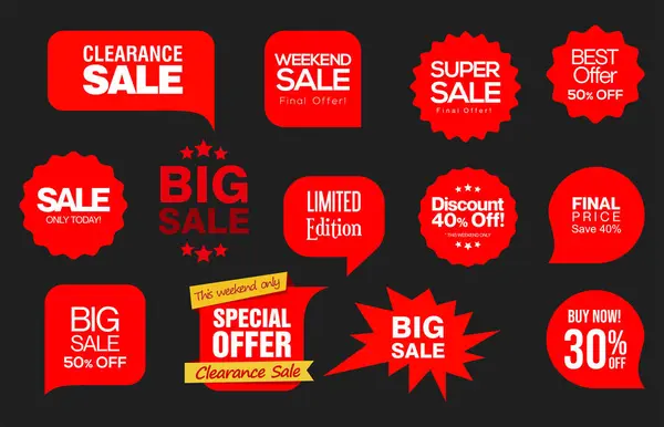 Set Red Sale Badges Tags Labels Design Gráficos Vetores