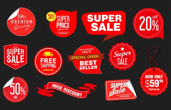 Set Red Sale Badges Tags Labels Design Stock Vector