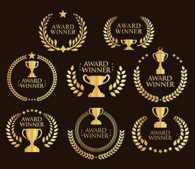 Ödül kazanan amblem altın koleksiyonu vektör illüstrasyonu