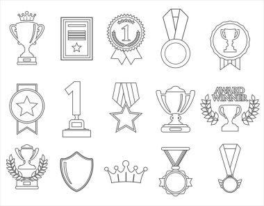 Ödül satırı simgeleri basit ana hatlar elementler modern grafik tasarım konsepti koleksiyonu