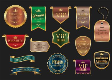 Altın lüks etiketler ve rozetler Altın prim kalite sertifika tasvirleri