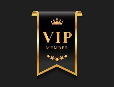 VIP üyesi simgesi siyah arkaplanda siyah ve altın izole edildi 