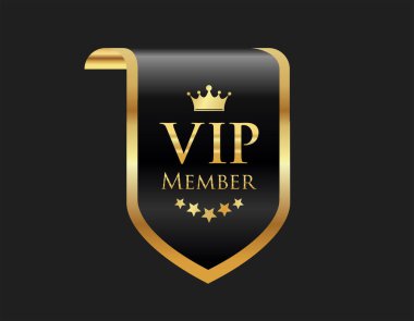 VIP üyesi simgesi siyah arkaplanda siyah ve altın izole edildi