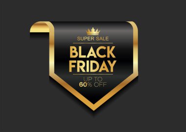 Kara Cuma altın lüks etiket premium kalite sertifika kurdeleleri vektör illüstrasyonu 