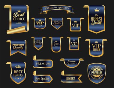 Altın ve gümüş lüks rozetler ve etiketler kaliteli sertifika illüstrasyonu