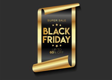 Kara Cuma altın lüks etiket premium kalite sertifika kurdeleleri vektör illüstrasyonu 