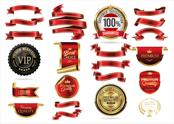Эмблема VIP и премиум класса красный и золотой на белом фоне 