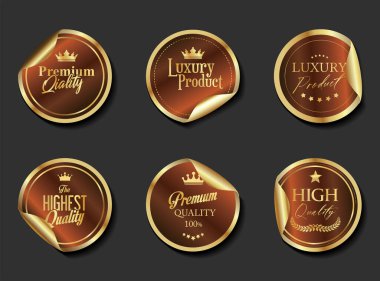 VIP ve premium amblem kahverengi ve altın beyaz arka planda izole