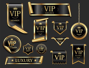 VIP primi, özel tabela ve taç siyah arka planda izole edilmiş.