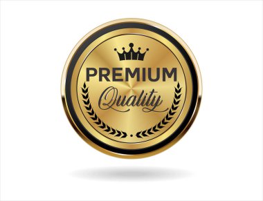Beyaz arkaplanda birinci kalite altın rozet 