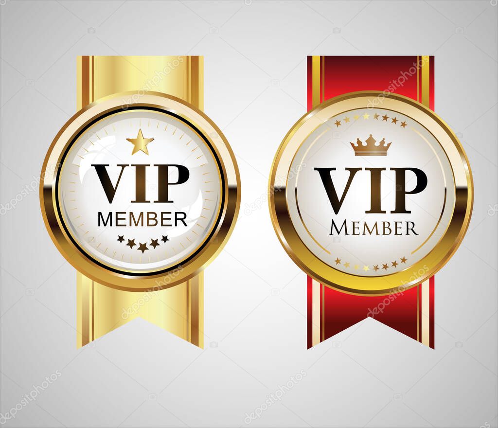 VIP premium membership golden badge on white background luxury golden badges and labels