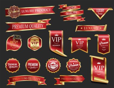 Altın lüks rozetler ve etiketler kaliteli sertifika sertifikası illüstrasyonu 