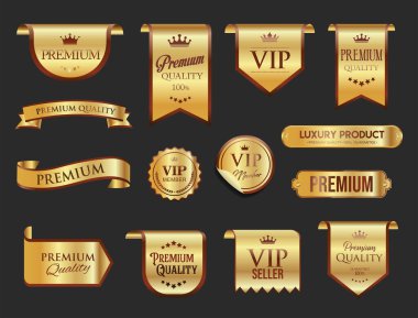 VIP ve premium amblem bronz ve altın siyah arkaplan resimlerinde izole edilmiştir 