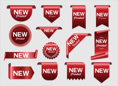 Web tasarım unsuru, satış promosyonu, fiyat etiketleri, yeni ürünler kırmızı vektör pankartları stok illüstrasyonu 