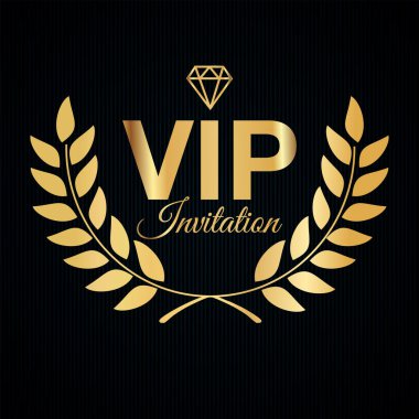 Defne çelengi ve VIP davetiyeli altın kurdele siyah arka planda izole edildi
