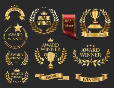 Ödüllü amblem simgesi ve altın defne çelengi koleksiyonu. 