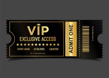 Konser, parti ya da festival Altın VIP geçiş tasarım şablonu tasarım şablonu 